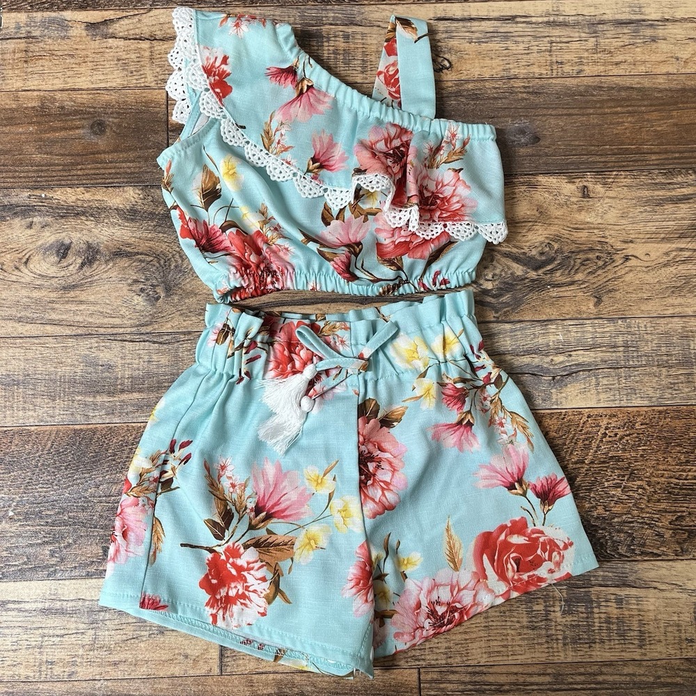 Rare Editions Floral Outfit Baby Girl 18m Lace Tassels Summer Island Beach